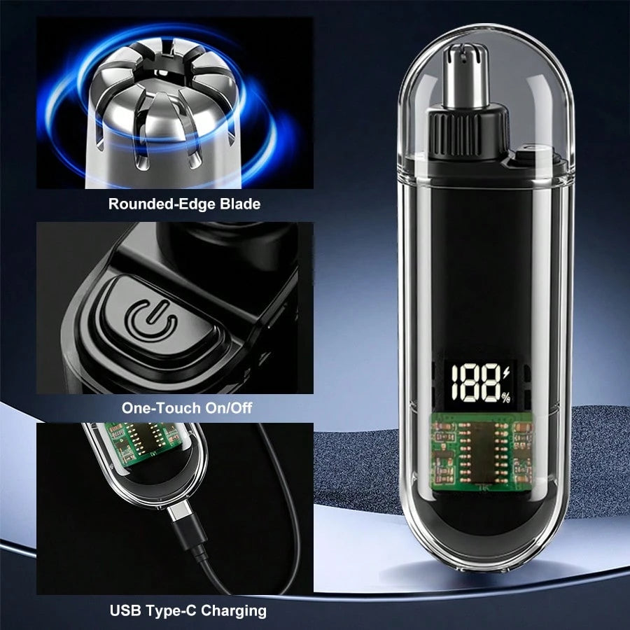 Men's USB Rechargeable Nose Hair Trimmer- Compact Portable Digital Display Design, Suitable For Home Or Business Travel, Battery Capacity 220mAh