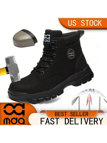 Men's Work Safety Shoes High-Top Steel Toe Boots, Large Size Hunting Boots, Outdoor Sports Shoes, Hiking Boots, Lace-Up Safety Shoes, Anti-Smash Anti-Pressure Protective Shoes, Suitable For Constructi