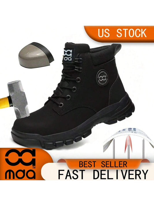 Men's Work Safety Shoes High-Top Steel Toe Boots, Large Size Hunting Boots, Outdoor Sports Shoes, Hiking Boots, Lace-Up Safety Shoes, Anti-Smash Anti-Pressure Protective Shoes, Suitable For Constructi