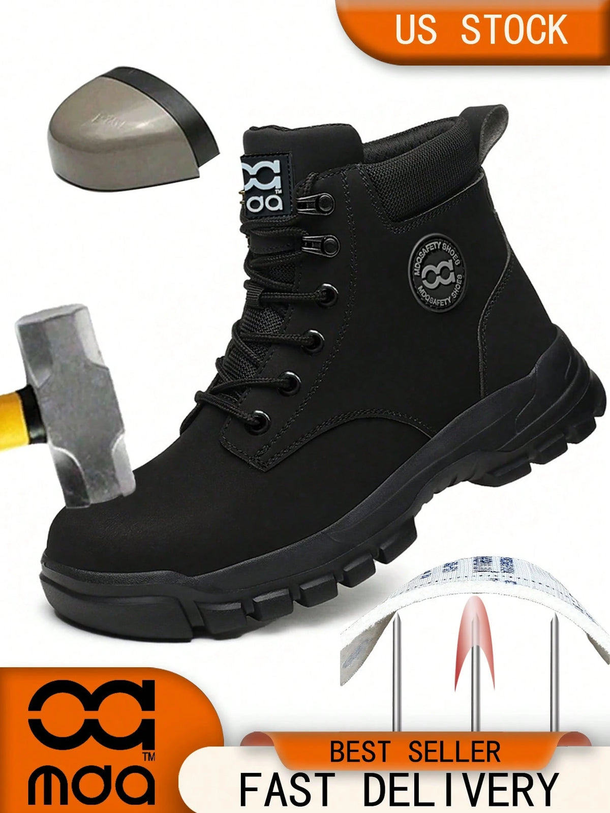 Men's Work Safety Shoes High-Top Steel Toe Boots, Large Size Hunting Boots, Outdoor Sports Shoes, Hiking Boots, Lace-Up Safety Shoes, Anti-Smash Anti-Pressure Protective Shoes, Suitable For Constructi