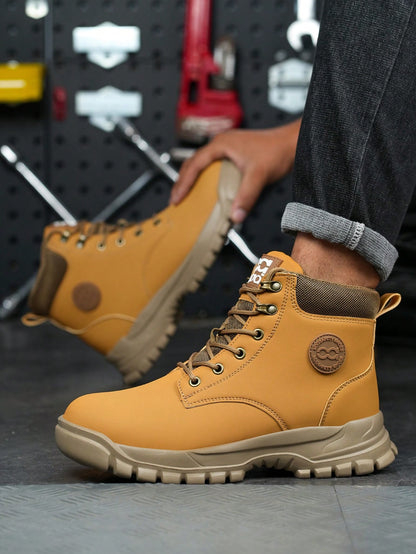 Men's Work Safety Shoes High-Top Steel Toe Boots, Large Size Hunting Boots, Outdoor Sports Shoes, Hiking Boots, Lace-Up Safety Shoes, Anti-Smash Anti-Pressure Protective Shoes, Suitable For Constructi