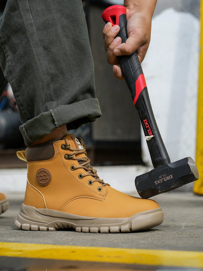Men's Work Safety Shoes High-Top Steel Toe Boots, Large Size Hunting Boots, Outdoor Sports Shoes, Hiking Boots, Lace-Up Safety Shoes, Anti-Smash Anti-Pressure Protective Shoes, Suitable For Constructi
