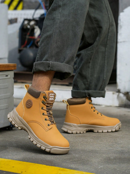 Men's Work Safety Shoes High-Top Steel Toe Boots, Large Size Hunting Boots, Outdoor Sports Shoes, Hiking Boots, Lace-Up Safety Shoes, Anti-Smash Anti-Pressure Protective Shoes, Suitable For Constructi