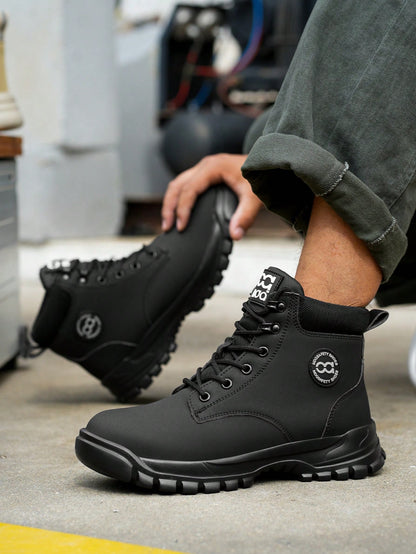 Men's Work Safety Shoes High-Top Steel Toe Boots, Large Size Hunting Boots, Outdoor Sports Shoes, Hiking Boots, Lace-Up Safety Shoes, Anti-Smash Anti-Pressure Protective Shoes, Suitable For Constructi