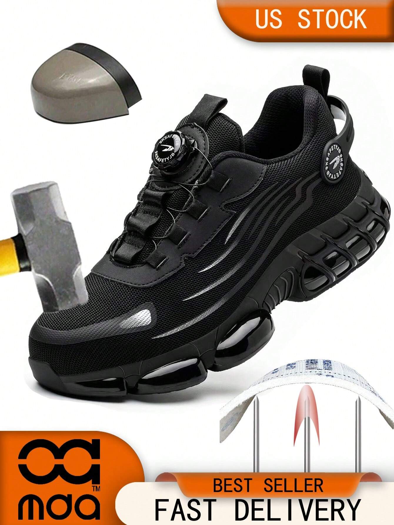 Men's Work Safety Shoes, Steel Toe Shoes, Large Size Hunting Shoes, Sports Outdoor Shoes, Hiking Boots With Rotary Button, Shock Absorption, Anti-Crush, Anti-Pressure, Suitable For Construction, Wareh