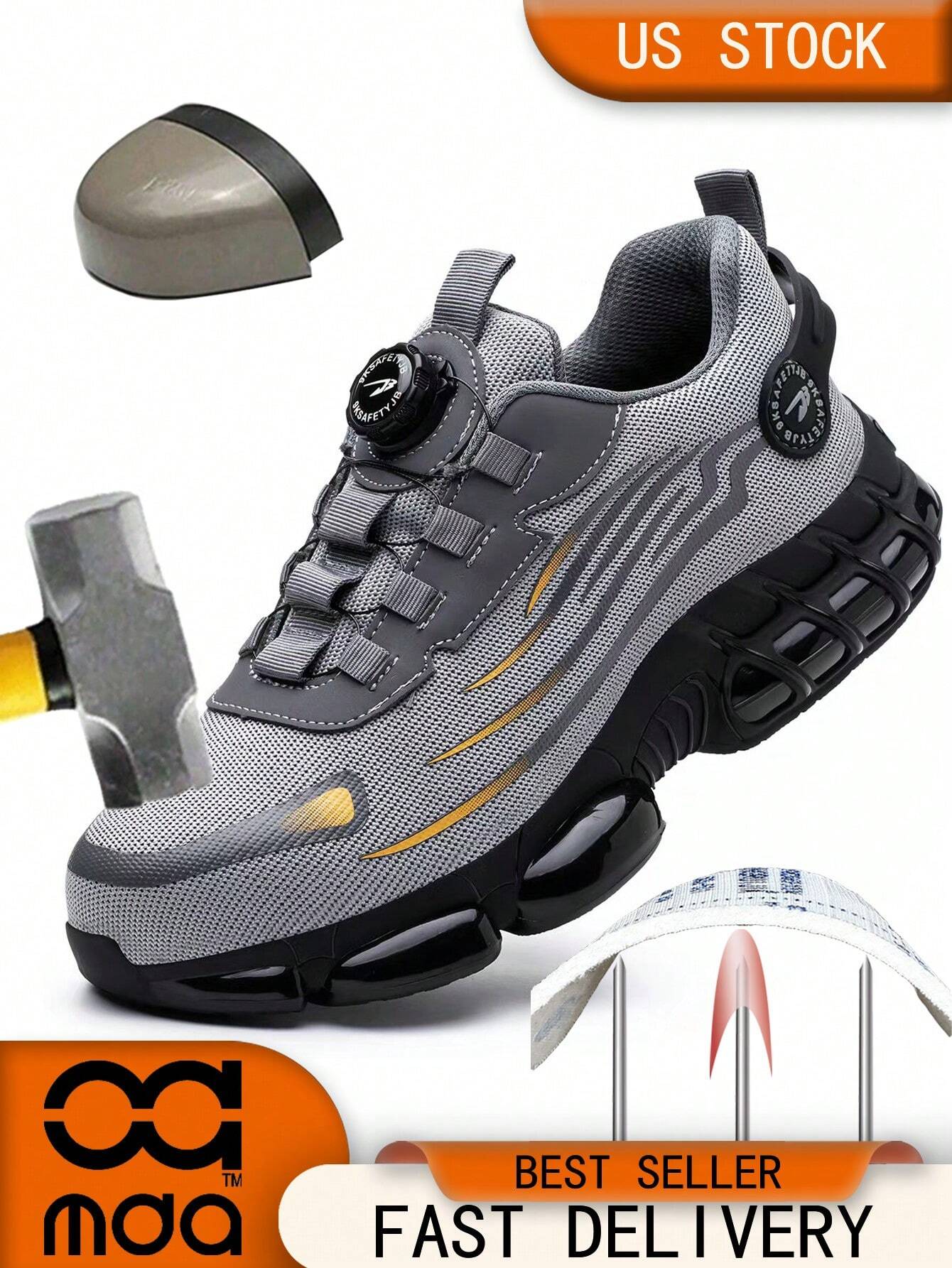 Men's Work Safety Shoes, Steel Toe Shoes, Large Size Hunting Shoes, Sports Outdoor Shoes, Hiking Boots With Rotary Button, Shock Absorption, Anti-Crush, Anti-Pressure, Suitable For Construction, Wareh