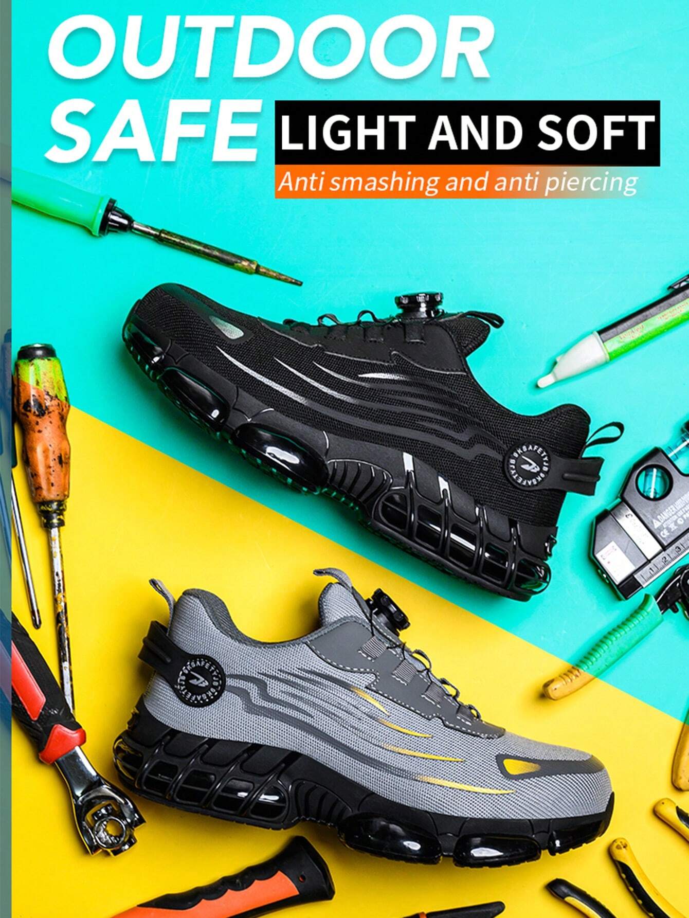 Men's Work Safety Shoes, Steel Toe Shoes, Large Size Hunting Shoes, Sports Outdoor Shoes, Hiking Boots With Rotary Button, Shock Absorption, Anti-Crush, Anti-Pressure, Suitable For Construction, Wareh