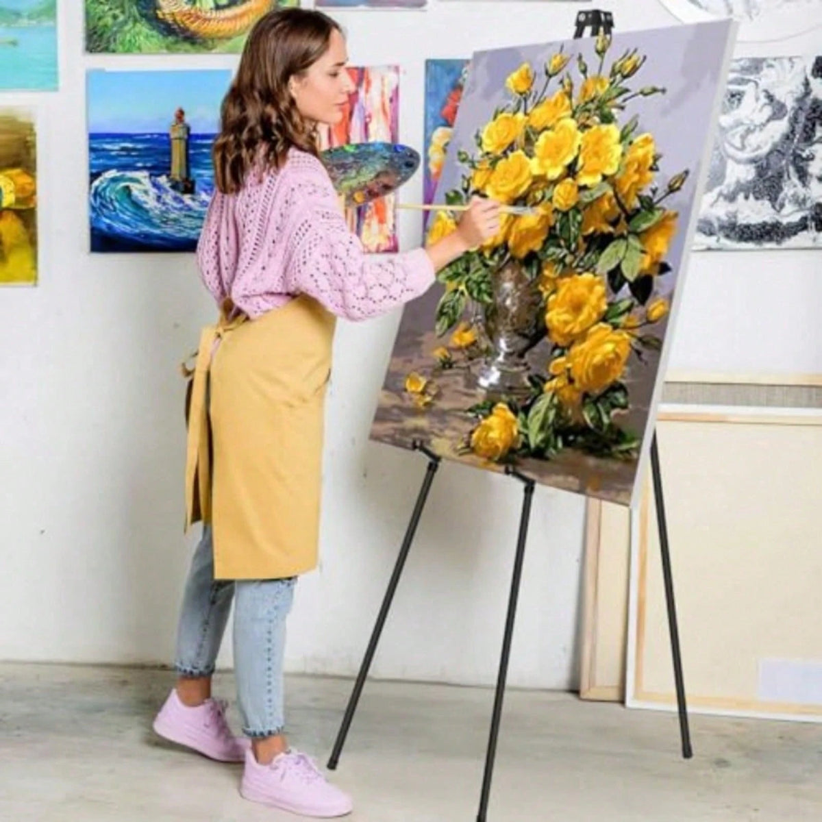 Metal Tripod Easel Stand, Foldable Adjustable Height Display Stand, Portable Floor Easel For Canvas Painting, Poster, Photo Frame, Sign Holder, Ideal For Home Art Creation & Daily Display
