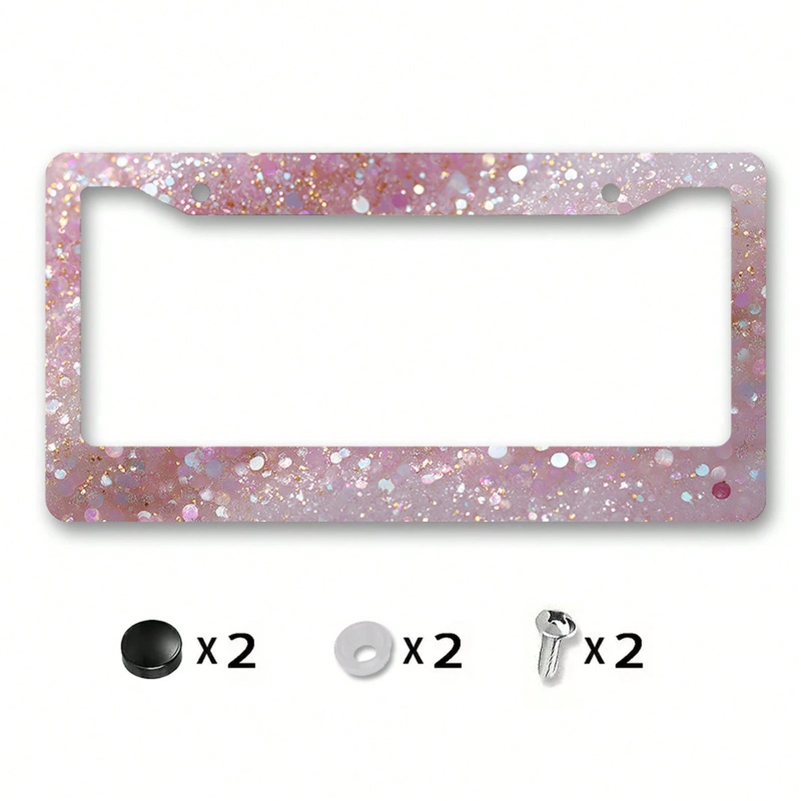 Metallic License Plate Frame Decoration, Shiny Sequin Pattern, Suitable For Car Decoration, Ideal For Winter Solstice Celebrations