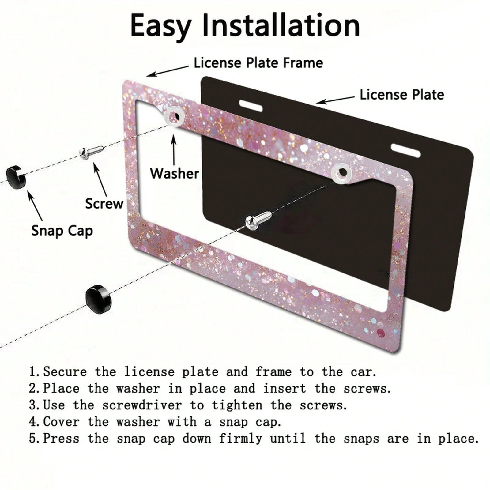 Metallic License Plate Frame Decoration, Shiny Sequin Pattern, Suitable For Car Decoration, Ideal For Winter Solstice Celebrations