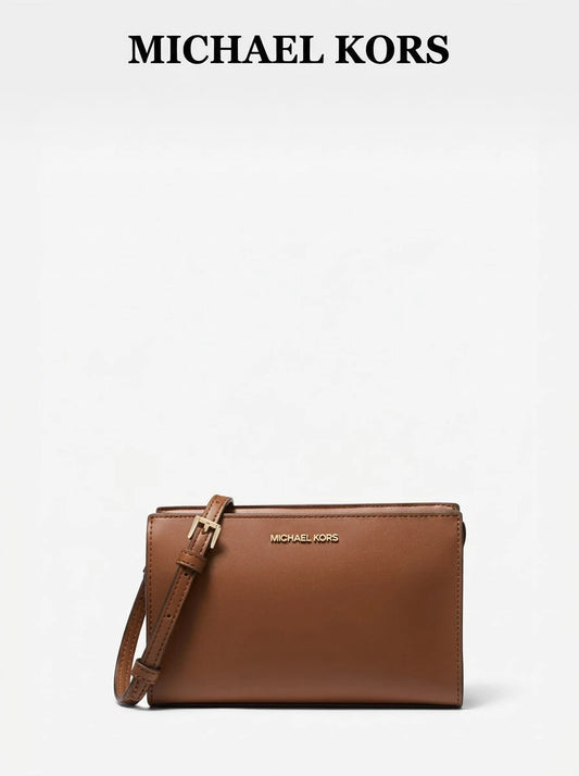 Michael Kors Sheila Women's Faux Saffiano Leather Crossbody Bag For Women Luggage Brown Small Purse 2-Way Clutch With Detachable Strap Gold Hardware 35S3G6HC5L