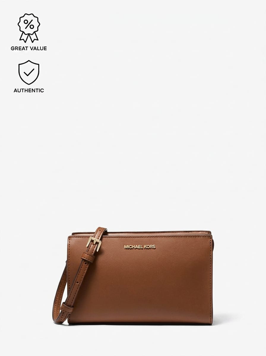 Michael Kors Sheila Women's Faux Saffiano Leather Crossbody Bag For Women Luggage Brown Small Purse 2-Way Clutch With Detachable Strap Gold Hardware 35S3G6HC5L