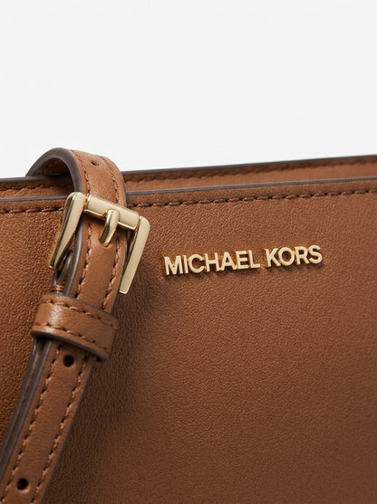 Michael Kors Sheila Women's Faux Saffiano Leather Crossbody Bag For Women Luggage Brown Small Purse 2-Way Clutch With Detachable Strap Gold Hardware 35S3G6HC5L