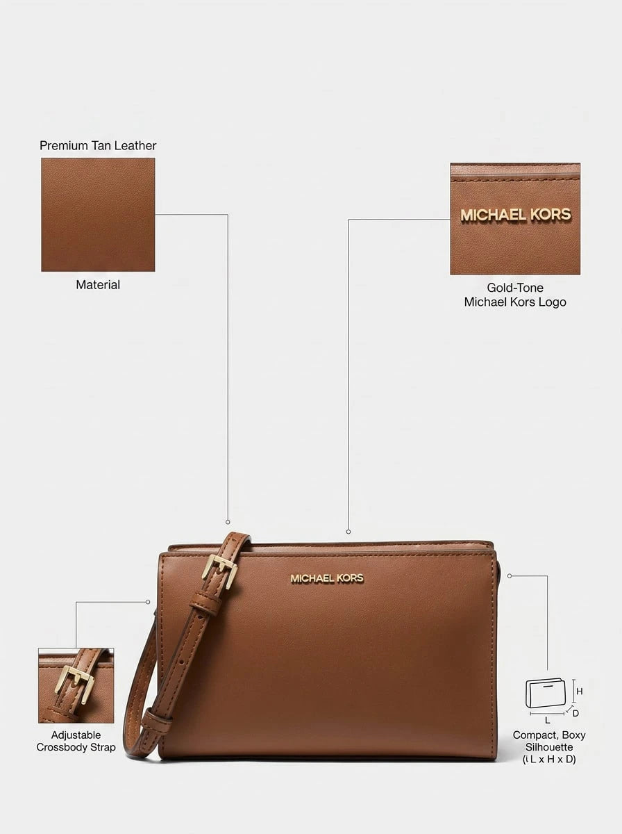 Michael Kors Sheila Women's Faux Saffiano Leather Crossbody Bag For Women Luggage Brown Small Purse 2-Way Clutch With Detachable Strap Gold Hardware 35S3G6HC5L