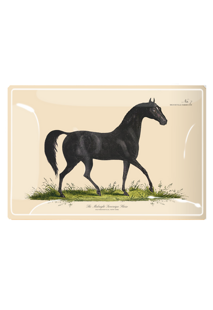 Midnight Sovereign Horse Decoupage Glass Tray
