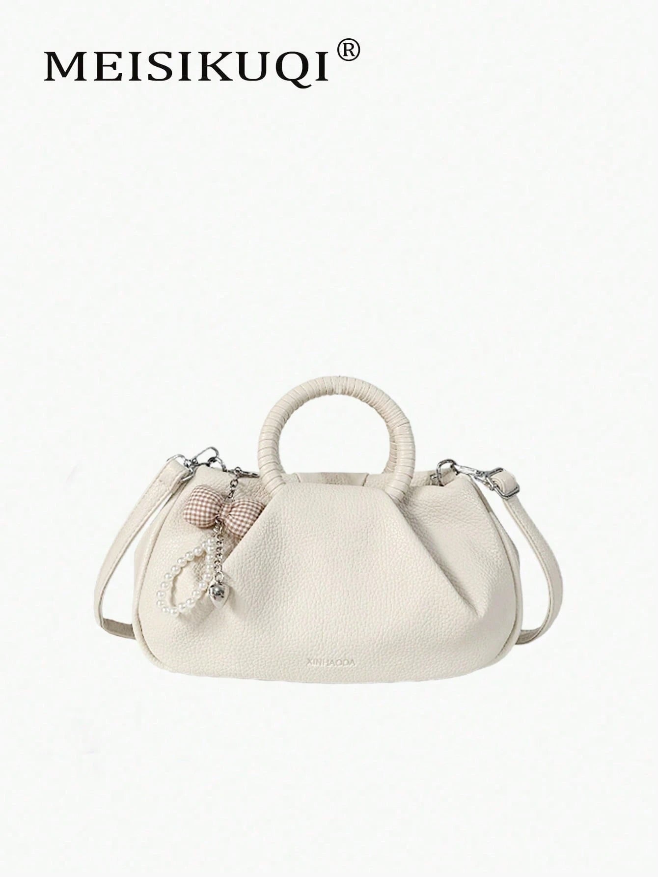 Milk White Artificial Leather Mini Pillow Bag Metal Ring Simple Commuting Can Be Cross-Body Small Niche High-End Shoulder Bag For Women