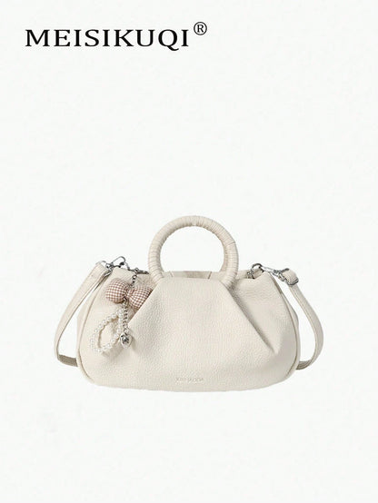 Milk White Artificial Leather Mini Pillow Bag Metal Ring Simple Commuting Can Be Cross-Body Small Niche High-End Shoulder Bag For Women