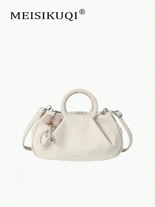 Milk White Artificial Leather Mini Pillow Bag Metal Ring Simple Commuting Can Be Cross-Body Small Niche High-End Shoulder Bag For Women