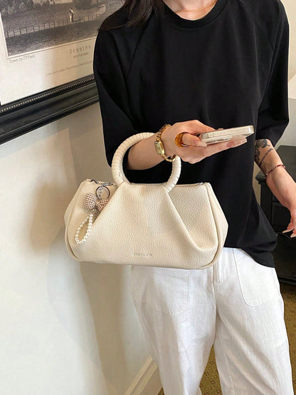 Milk White Artificial Leather Mini Pillow Bag Metal Ring Simple Commuting Can Be Cross-Body Small Niche High-End Shoulder Bag For Women