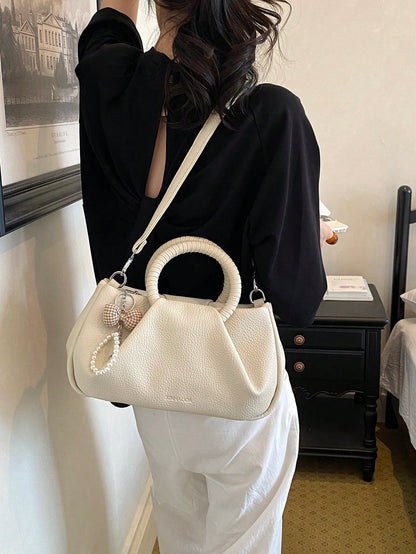 Milk White Artificial Leather Mini Pillow Bag Metal Ring Simple Commuting Can Be Cross-Body Small Niche High-End Shoulder Bag For Women