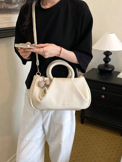 Milk White Artificial Leather Mini Pillow Bag Metal Ring Simple Commuting Can Be Cross-Body Small Niche High-End Shoulder Bag For Women