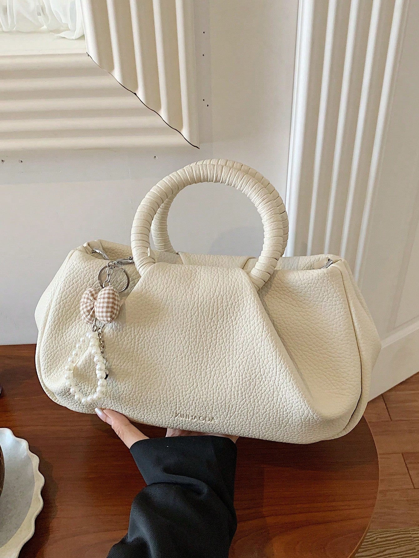 Milk White Artificial Leather Mini Pillow Bag Metal Ring Simple Commuting Can Be Cross-Body Small Niche High-End Shoulder Bag For Women