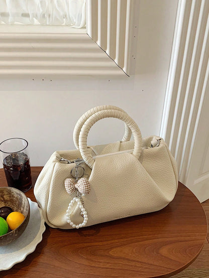 Milk White Artificial Leather Mini Pillow Bag Metal Ring Simple Commuting Can Be Cross-Body Small Niche High-End Shoulder Bag For Women