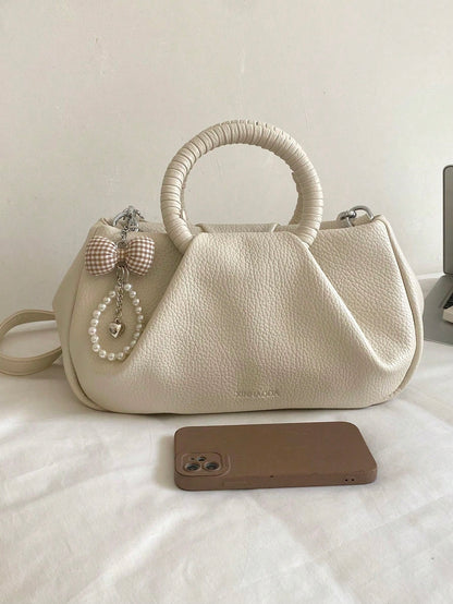 Milk White Artificial Leather Mini Pillow Bag Metal Ring Simple Commuting Can Be Cross-Body Small Niche High-End Shoulder Bag For Women