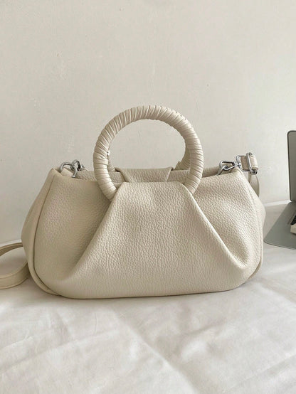 Milk White Artificial Leather Mini Pillow Bag Metal Ring Simple Commuting Can Be Cross-Body Small Niche High-End Shoulder Bag For Women