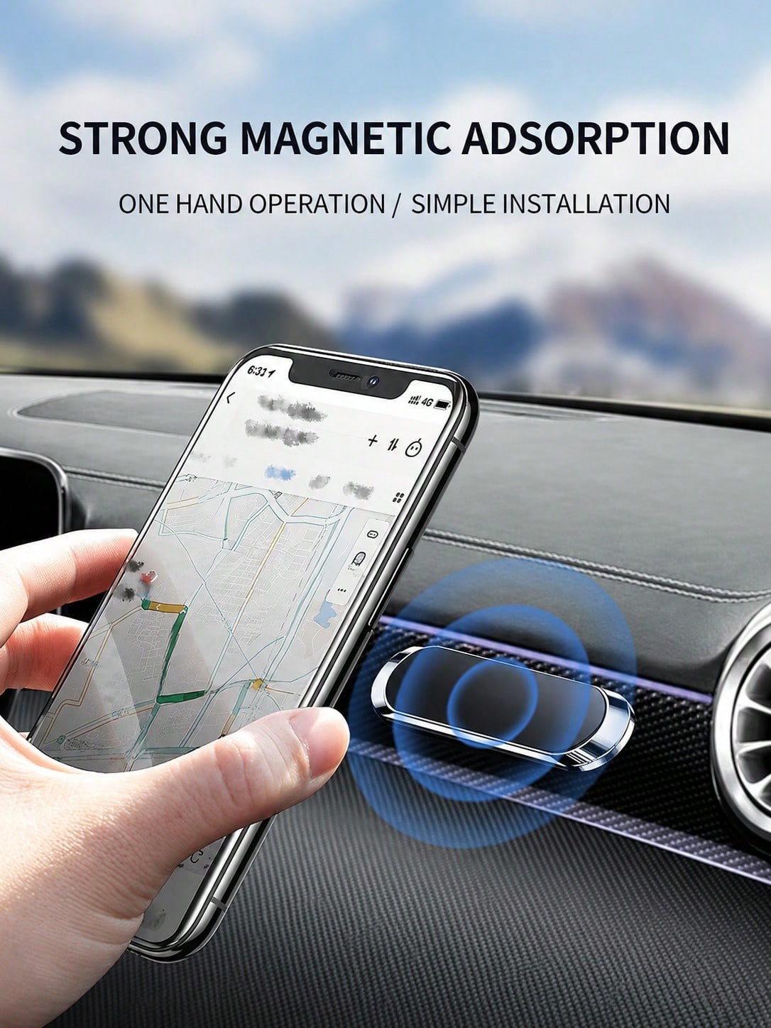 Mini Alloy Magnetic Car Phone Holder, Ultra Strong Magnet Stick-On Mount, Slim Paste Universal Mobile Stand, One-Hand Operation Anti-Fall Bracket For Dashboard Desktop GPS Navigation