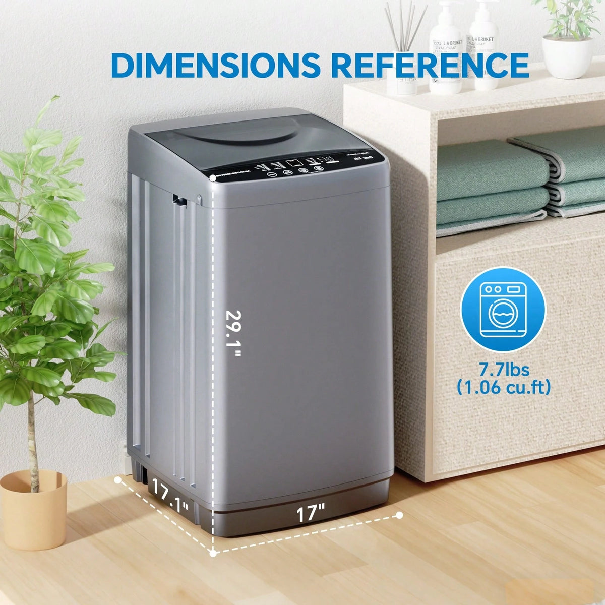 Mini Compact Washing Machine – Portable 7.7 Lbs (1.06 Cu.Ft) Capacity, Top Load Washer For Small Apartments, Dorms, RVs – Space Saving, Energy Efficient Laundry Appliance