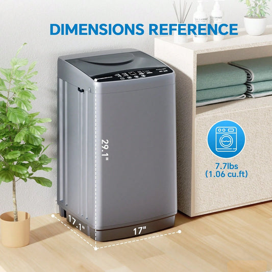 Mini Compact Washing Machine – Portable 7.7 Lbs (1.06 Cu.Ft) Capacity, Top Load Washer For Small Apartments, Dorms, RVs – Space Saving, Energy Efficient Laundry Appliance