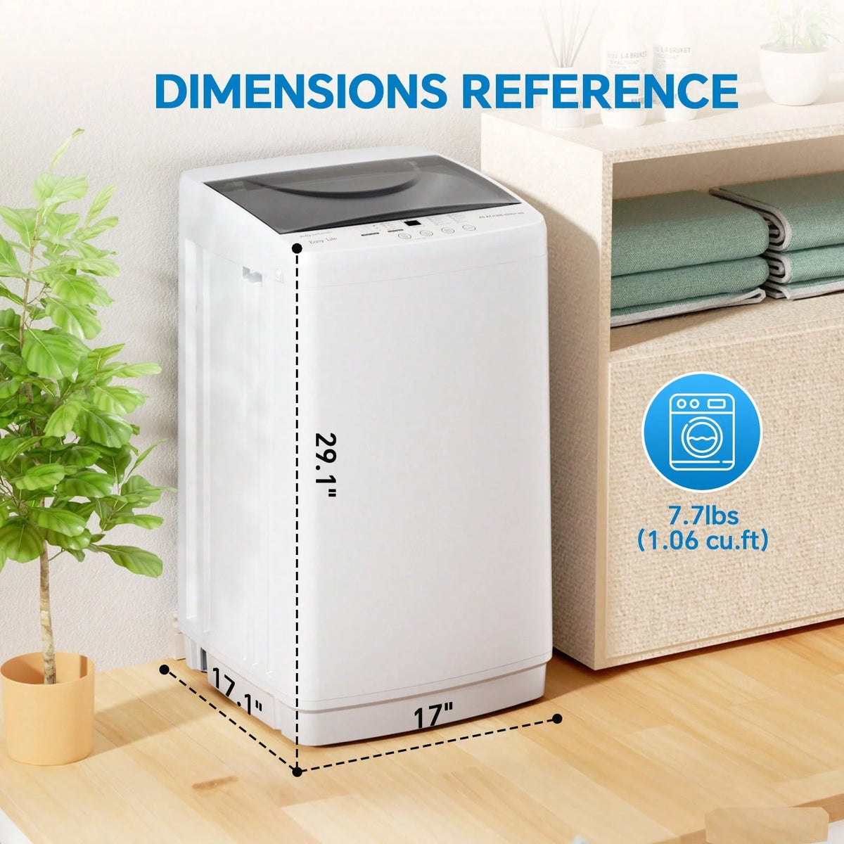 Mini Compact Washing Machine – Portable 7.7 Lbs (1.06 Cu.Ft) Capacity, Top Load Washer For Small Apartments, Dorms, RVs – Space Saving, Energy Efficient Laundry Appliance