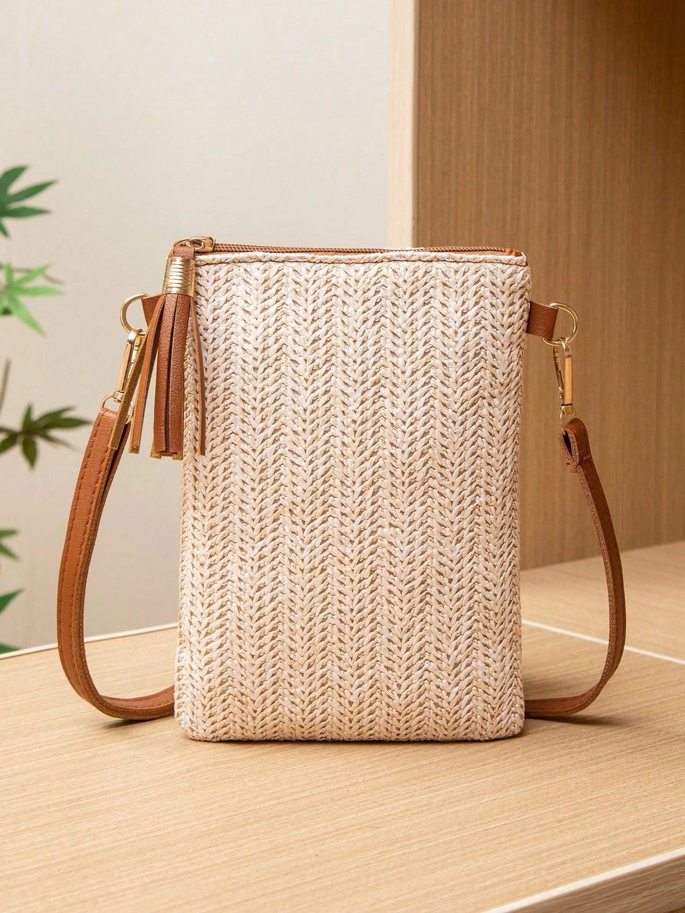 Mini Crossbody Bag For Women, Handwoven Cross-Body Bag, Solid Color Portable Handbag, French Casual Tassel Decor Bag, Large Capacity Multi-Function Zipper Shoulder Strap Bag, Travel Shopping Bag, Dail