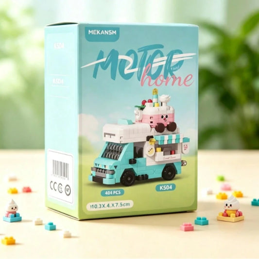Mini Food Truck Building Blocks Set, 404 PCS Ice Cream Cart Micro Bricks Toy, Creative DIY Assembly Car Model, Educational Construction Toy Gift For Kids Ages 8+