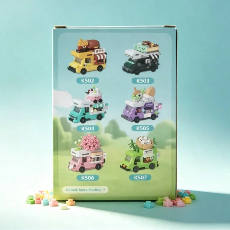 Mini Food Truck Building Blocks Set, 404 PCS Ice Cream Cart Micro Bricks Toy, Creative DIY Assembly Car Model, Educational Construction Toy Gift For Kids Ages 8+