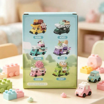 Mini Food Truck Building Blocks Set, 404 PCS Ice Cream Cart Micro Bricks Toy, Creative DIY Assembly Car Model, Educational Construction Toy Gift For Kids Ages 8+