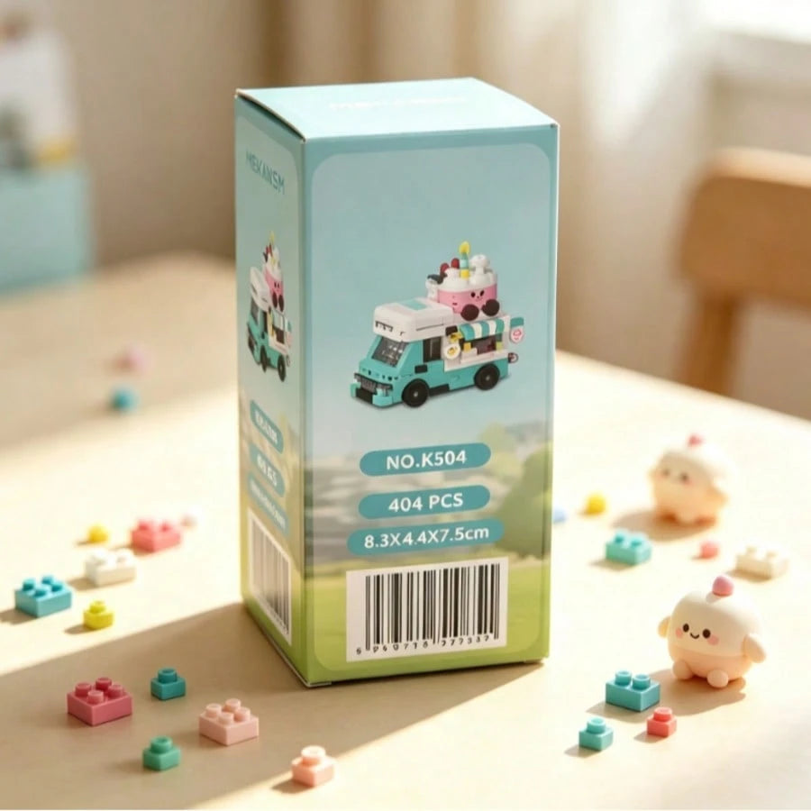 Mini Food Truck Building Blocks Set, 404 PCS Ice Cream Cart Micro Bricks Toy, Creative DIY Assembly Car Model, Educational Construction Toy Gift For Kids Ages 8+