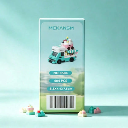 Mini Food Truck Building Blocks Set, 404 PCS Ice Cream Cart Micro Bricks Toy, Creative DIY Assembly Car Model, Educational Construction Toy Gift For Kids Ages 8+