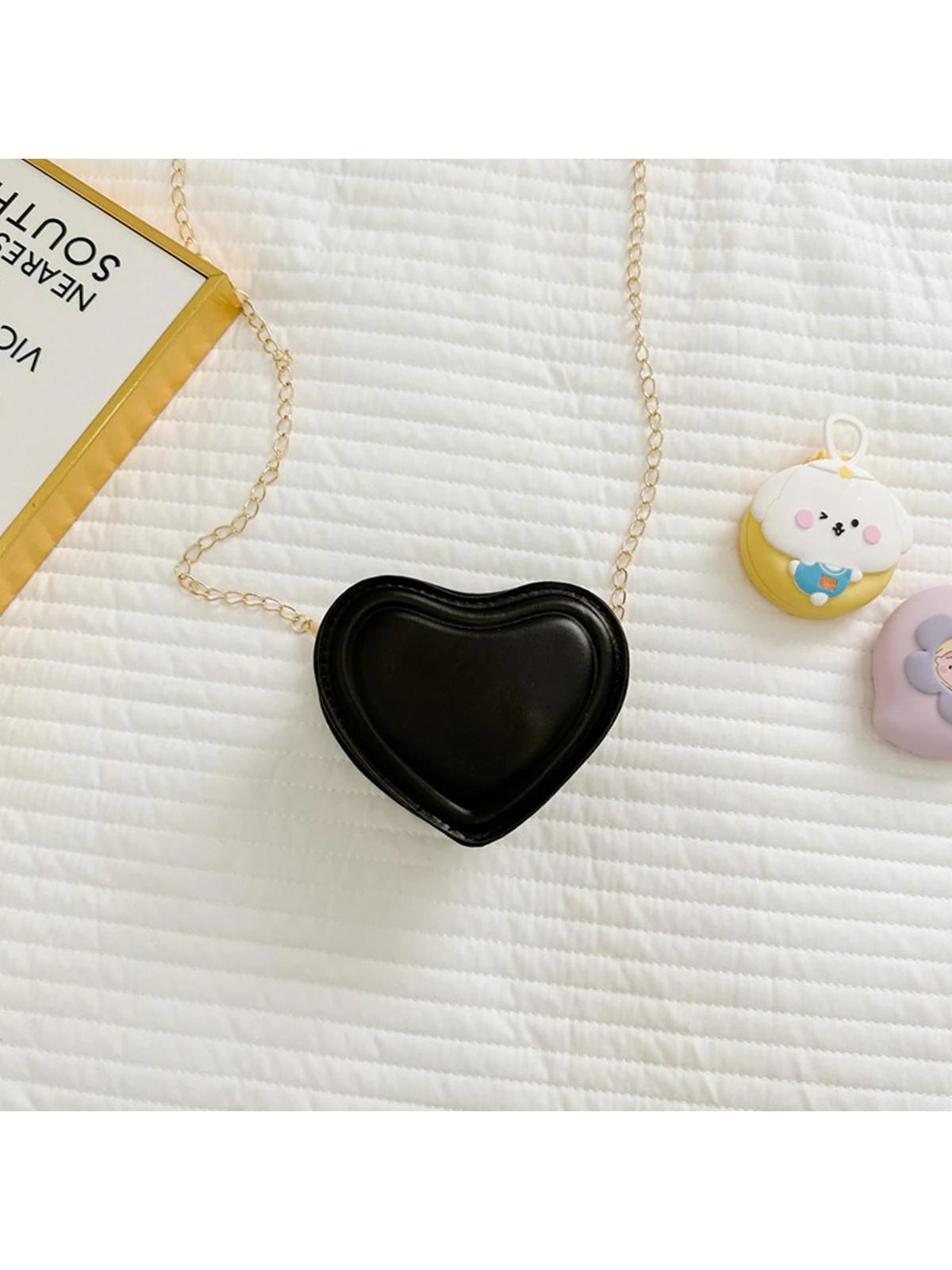 Mini Novelty Bag Heart Design PU Black Fashionable Valentines, Fashionable Heart Purse, Perfectly Match With Valentine Day Dress