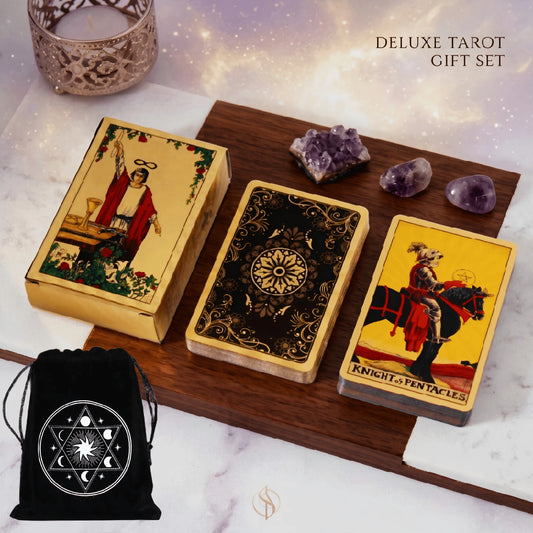 Mini Portable Waite Tarot Cards With Gold Foil Edges, PET Material, Vintage Black & Gold Floral Shield Classic Tarot Card Set, 2.24 X 3.43 Inches, 78-Card Pocket Size Traditional Tarot Deck (Suitable