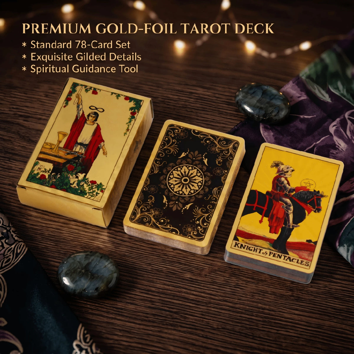 Mini Portable Waite Tarot Cards With Gold Foil Edges, PET Material, Vintage Black & Gold Floral Shield Classic Tarot Card Set, 2.24 X 3.43 Inches, 78-Card Pocket Size Traditional Tarot Deck (Suitable