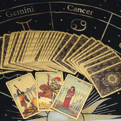 Mini Portable Waite Tarot Cards With Gold Foil Edges, PET Material, Vintage Black & Gold Floral Shield Classic Tarot Card Set, 2.24 X 3.43 Inches, 78-Card Pocket Size Traditional Tarot Deck (Suitable
