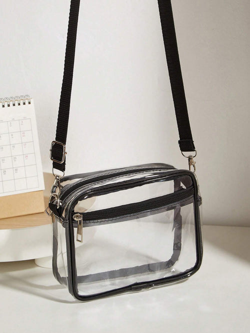 Mini Square Bag Clear Pvc Adjustable Strap, Stadium Approved 12 X 12 X 6 Clear Transparent Purse Bag For Concerts Sports Events Fe