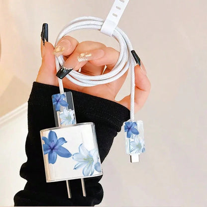 Minimalist Floral Apple Charger Bow Protective Case, Suitable For 20W 15 Charger Cable, 16 Pro Max Phone Data Cable, 13/14 Plus Protective Case, Anti-Bending And Anti-Cat Bite