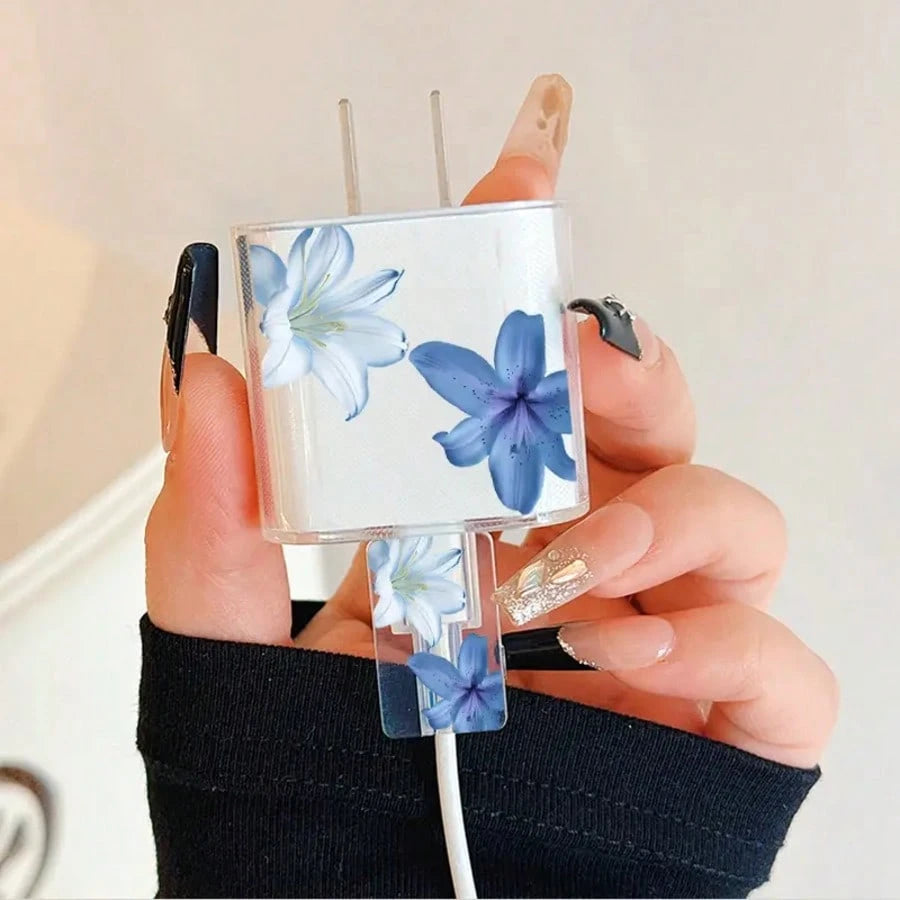 Minimalist Floral Apple Charger Bow Protective Case, Suitable For 20W 15 Charger Cable, 16 Pro Max Phone Data Cable, 13/14 Plus Protective Case, Anti-Bending And Anti-Cat Bite