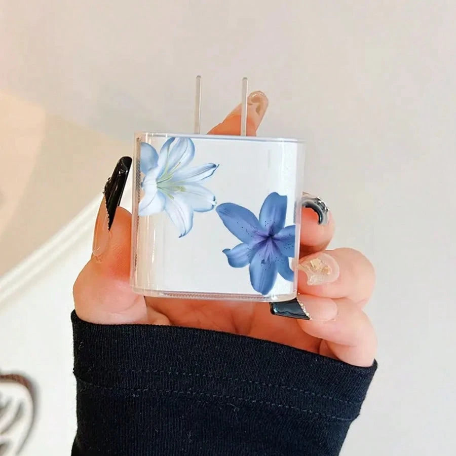 Minimalist Floral Apple Charger Bow Protective Case, Suitable For 20W 15 Charger Cable, 16 Pro Max Phone Data Cable, 13/14 Plus Protective Case, Anti-Bending And Anti-Cat Bite