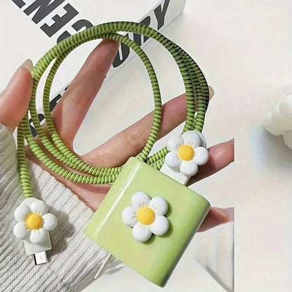 Minimalist Floral Charging Protector Case, Suitable For Apple 14/13/16/15 Series Fast Charging Adapter, 20W Charger Protector Case, Ideal Gift