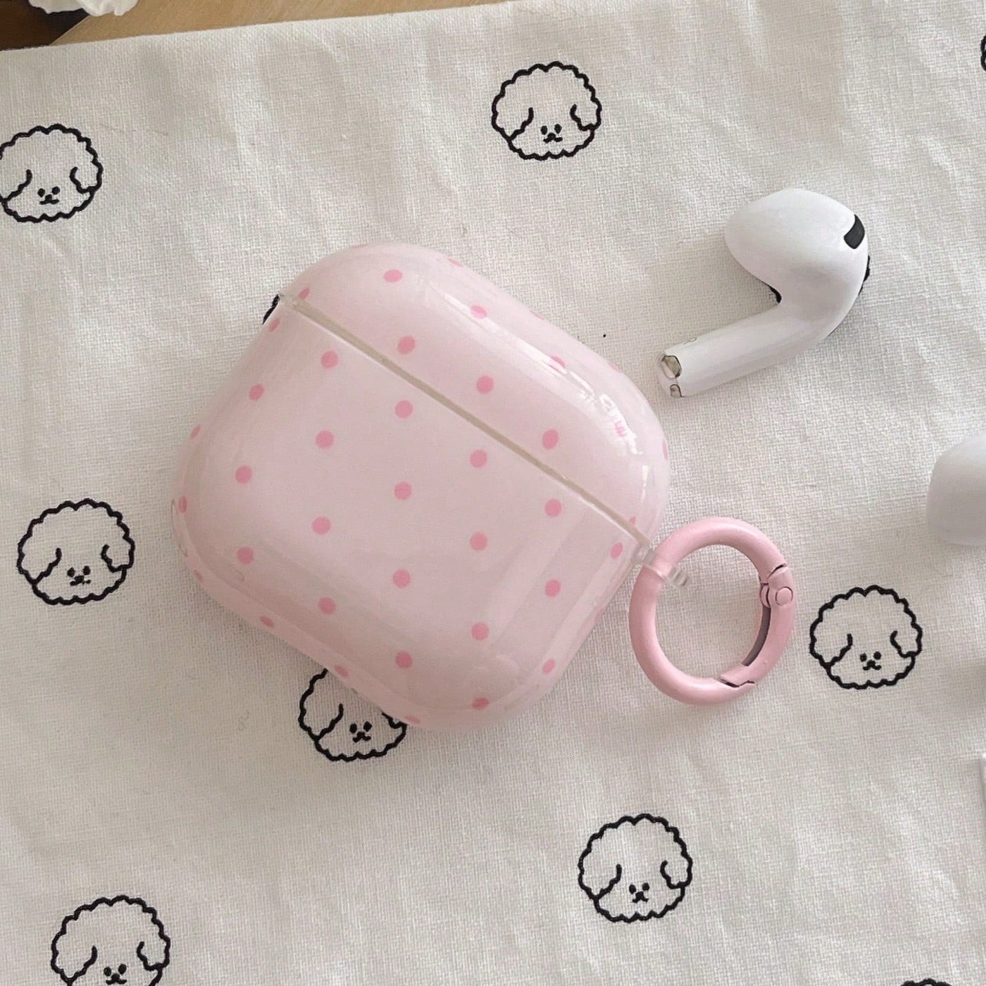 Minimalist Pink Polka Dot Patterns Bluetooth Earphone Cases Minimalist Pink Polka Dot Patterns Bluetooth Earphone Case Pink Polka Dot Simple Design Earphone Case + Hanging Ring Set Compatible With App