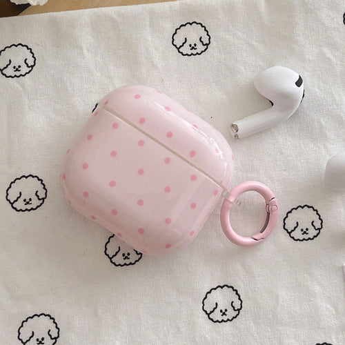 Minimalist Pink Polka Dot Patterns Bluetooth Earphone Cases Minimalist Pink Polka Dot Patterns Bluetooth Earphone Case Pink Polka Dot Simple Design Earphone Case + Hanging Ring Set Compatible With App